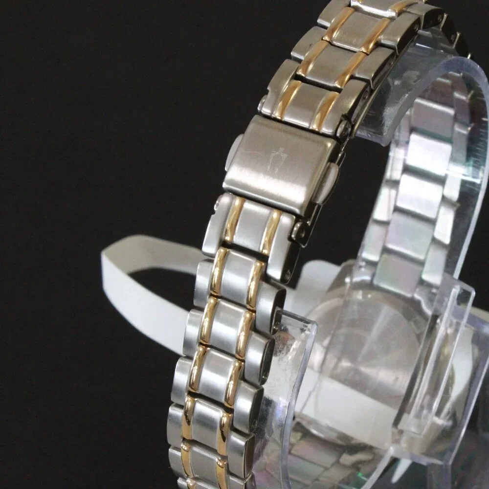 Bulova Women's Quartz Watch Two-Tone Case Silver Sunray Dial Date 26mm